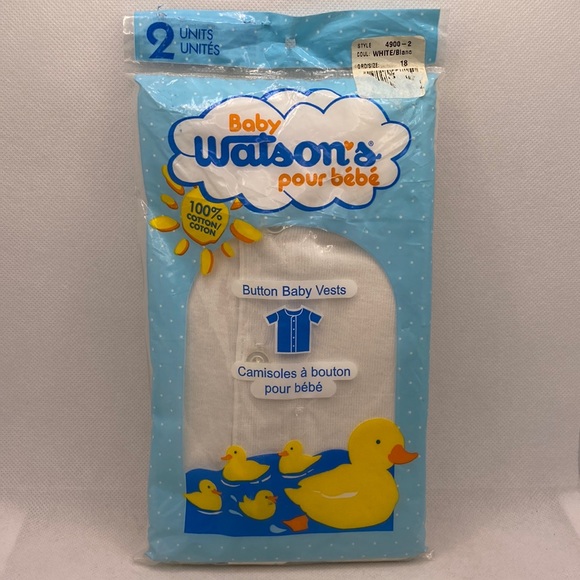 Vintage 2 Baby Watson’s Undershirts Button Vests White 18 Months New in Package - Picture 1 of 11